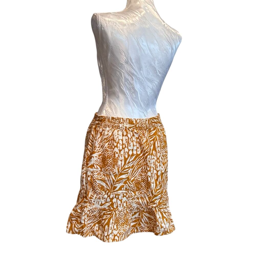 Christian Siriano Mini Ruffle Skirt Women Sz Large Linen Mustard Yellow Pockets - Picture 13 of 14